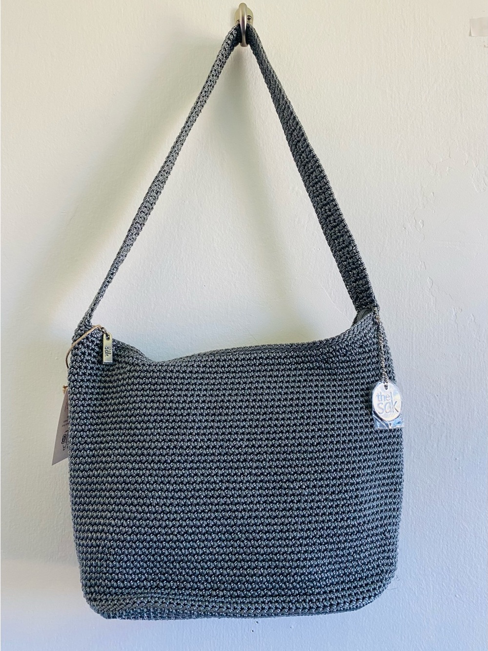 NWT The Sak Sequoia crochet knit shoulder bag Gray